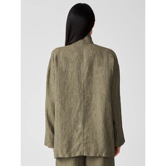 Eileen Fisher Sz 2X Washed Organic Linen Delave Stand Collar Jacket + Pants Set - Picture 4 of 13